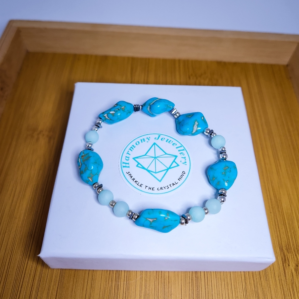 Turquoise irregular shape, Czech glass Bracelet